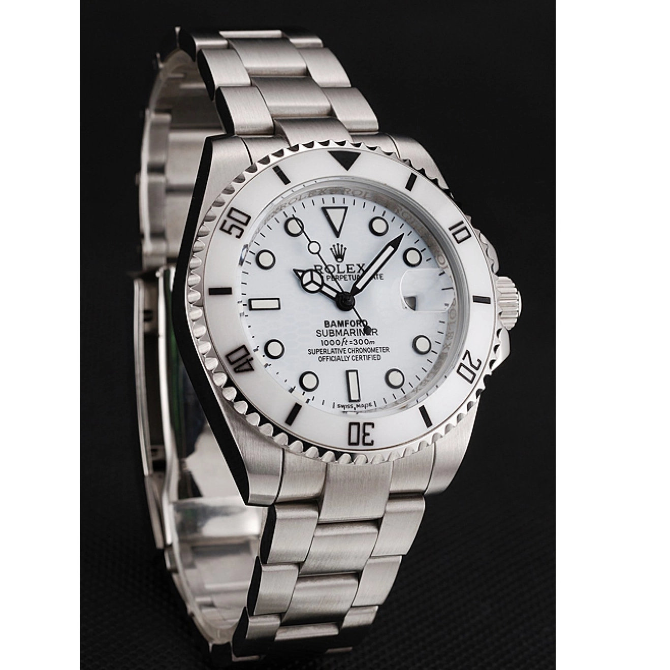 Aaa fake watches Bamford 1453863 Submariner Bracelet Steel Stainless Rolex White Dial 0712